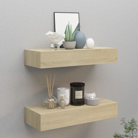 Vidaxl – Étagères murales à tiroirs 2 pcs chêne MDF 60x23,5x10 cm – Capacité de charge 10 kg – Montage facile avec matériel inclus