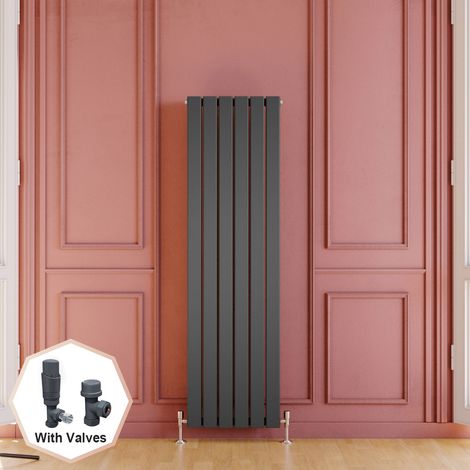 ELEGANT 1600 x 452 mm Vertical Radiator Flat Panel Designer Central Heating Rads Double + Anthracite Thermostatic Radiator Valves (1/5)
