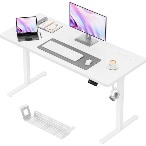 Électrique Bureau Assis Debout 140 x 60 cm, Standing Desk Blanc (1/5)