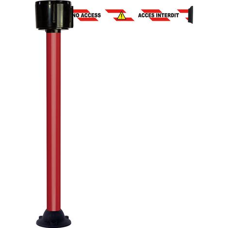 Poteau alu rouge à sangle grande longueur accès interdit trilingue 12m x 50mm sur socle fixe - 2810371 (1/2)