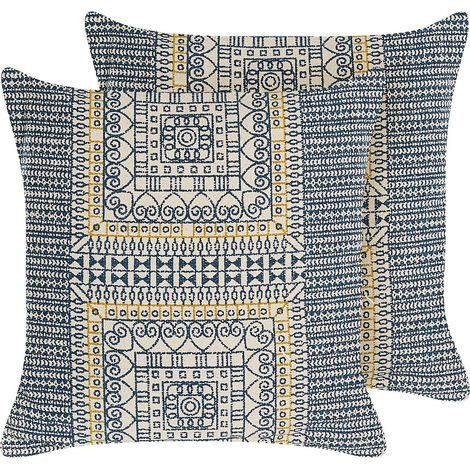 Dekokissen 2er Set SIDI Baumwolle 50 x 50 cm Blau Geometrisches Muster