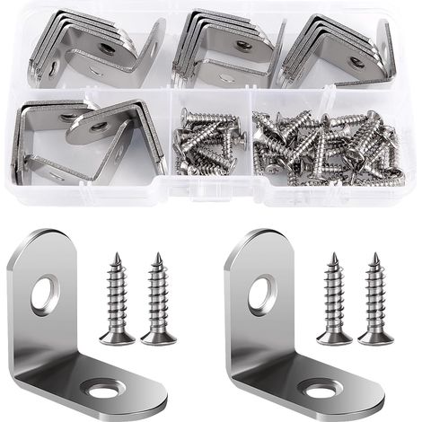 20 Pieces 25 x 25 x 16 x 2 mm Stainless Steel 90 Degree L-Shaped Corner Bracket, Bracket Bracket, Right Angle Bracket, with 40 Pieces Screws, for Wood Furniture Cupboard