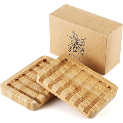 Bardusch-Lot de 2 porte-savons en bambou en forme de cascade, auto-drainants, pour douche et cuisine (1/5)