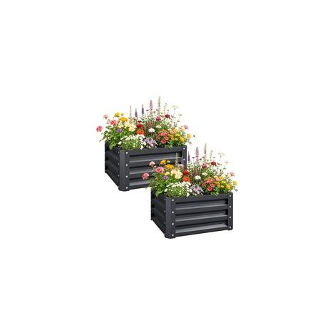 Set mit 2 Hochbeeten, Gemüsebeeten für Gemüse und Blumen, verzinkter Stahl, 60 x 60 x 30,5 cm, grau