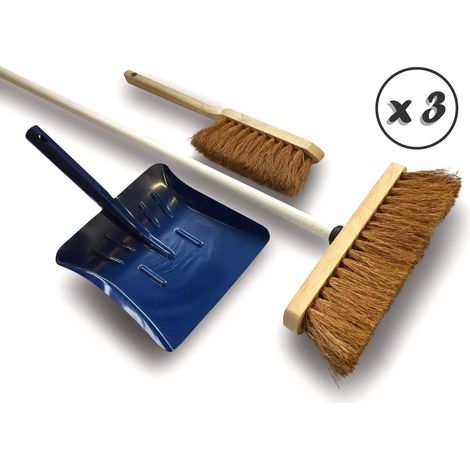 Ensemble balai brosse de ménage d'atelier 1 balai coco 29 cm avec manche acier gainé avec pelle et balayette - Lot de 3 - Balai Coco + pelle + balayette (1/5)