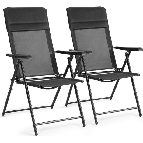 Lot de 2 Chaises de Jardin Pliables, Fauteuil de Jardin à Dossier Haut, Noir (1/5)