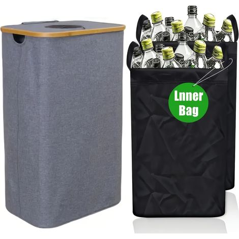 100L Bottle Recycling Bin with Lid & 2 Reusable Pouch, Gray (1/5)