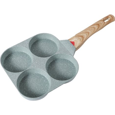 Poêle à œufs 4 tasses, verte, antiadhésive, en pierre, poignée souple, saine
