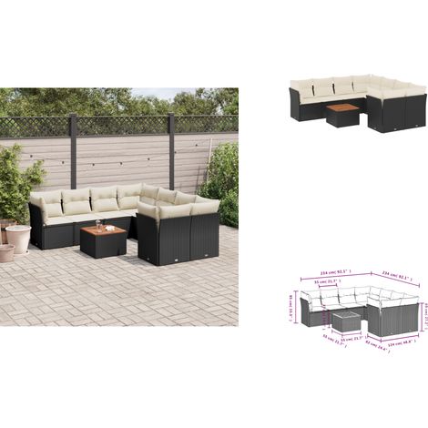 9-tlg. Garten-Sofagarnitur mit Kissen Schwarz Poly Rattan - Gartenmöbel - Outdoor Möbel - Rattan Gartenmöbel - Lounge Set - Esstischgarnitur (1/3)