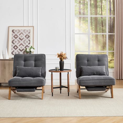 Sillón relax reclinable 127x73x90 cm gris oscuro con reposapiés, tejido y madera MEUBLIV (1/5)