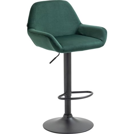 Sgabello da bar con base a tromba in velluto imbottito verde in metallo nero opaco TDB10424