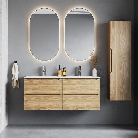 Set Doppelwaschtisch 120cm (Einbau) und Säule Viggo Holz (1/5)