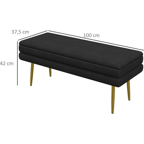 Banquette capitonnée avec espace de rangement, acier, 100 cm x 37,5 cm x 42 cm, noire (1/5)