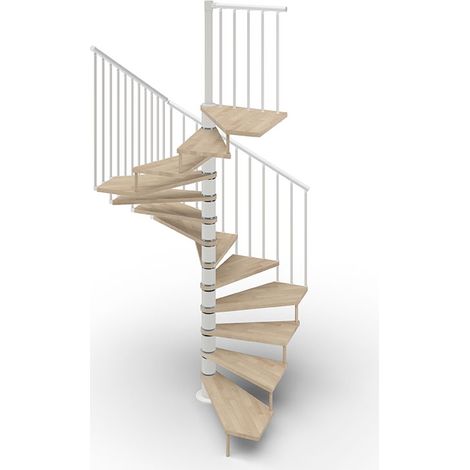 Escalier colimaçon 15 marches - Haut. à franchir 3.08 à 3.60m - Ø120cm - Trémie carrée - struct. blanche et marches couleur sable - TEKLA120/SBMSAB-15
