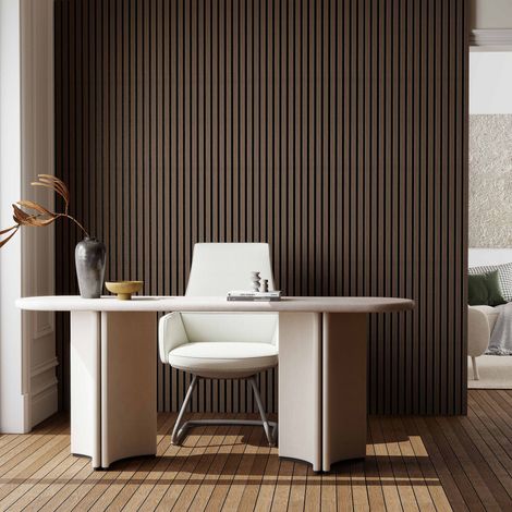 Lot de 2 Panneaux Muraux Décoratifs Acoustiques Bois MDF 260x30cm Noyer AntiBruit, Facile à Poser (1/5)