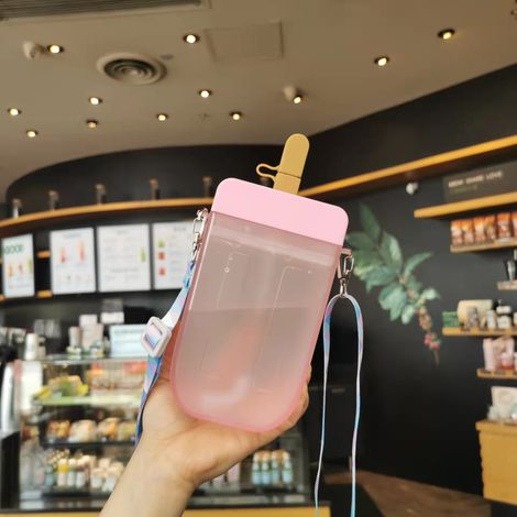 Popsicle Drink Cup 300ml Creative Ice Cream Plastique Popsicle Sangle Réglable Drink Cup (Rose)