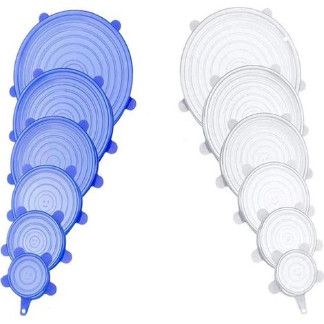 Lot de 12 Couvercles en Silicone Extensible, 6 Tailles Différentes, Étanches et Réutilisables pour Bols, Fruits et Contenants (1/5)