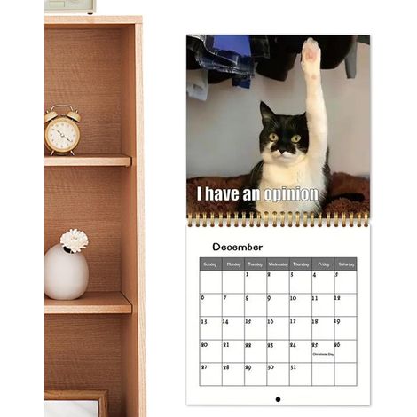 Calendrier Chat - Calendrier Mural 12 Mois Bureau de Vacances Amis Agenda Pour Adultes Noël Halloween Nouvel An Anniversaire Événements (1/5)