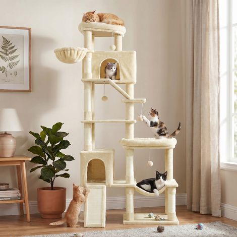 Arbre à Chat XXL à 6 Niveaux avec Poteaux en Sisal et Griffoir, 105 x 45 x 202 cm, Beige (1/5)