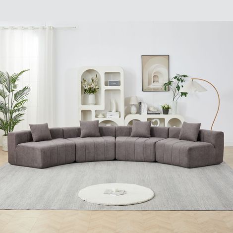 Canapé fixe, droit, modulaire, en tissu chenille, gris, modèle 01 (1/4)