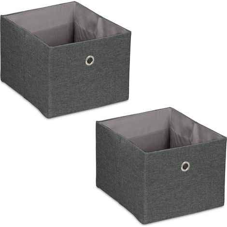 Relaxdays 2x Storage Boxes, Rectangular Fabric Basket, Container, no Lid, Shelf Organiser, 16 x 20.5 x 25 cm, Dark Grey