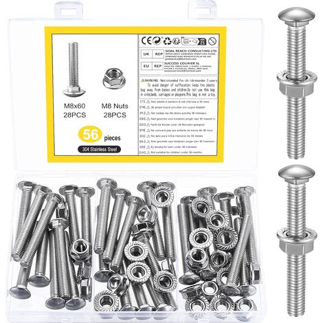 28 boulons carrosserie M8x60mm inox avec écrous à bride hexagonaux (1/5)