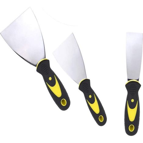 Set Spatule,Jeu de Spatules en Acier Inoxydable Couteau à Enduire,Lames en acier inoxydable flexible et inoxydable avec poignée antidérapante pour papier peint et murs, 3er (25mm/50mm/75mm) (1/5)