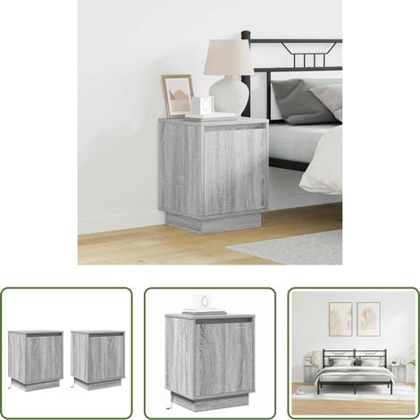 vidaXL USB-Beleuchtung - Nachttisch 2 pcs Grau 39 x 34,5 x 50 cm Holzwerkstoff (1/5)