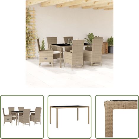 vidaXL Gartensessel - 7-tlg. Garten-Essgruppe mit Kissen Beige Poly Rattan (1/5)