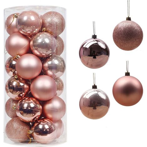 Baril Boule de Noël en plastique 3 CM centre commercial suspendu pendentif boule de couleur décoration de sapin de Noël （Rose Gold） (1/2)
