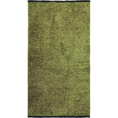 MILANO - Tapis tissé plat coton noir et reflet lumière vert 80x150 (1/5)