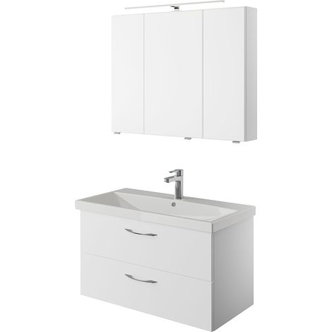 Badmöbel Kombination mit Spiegelschrank in weiß Glanz VILLATORO-66, B/H/T ca. 90/200/45 cm (1/5)