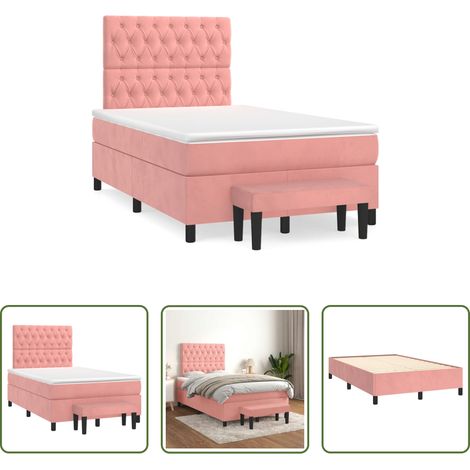 Matelas à ressorts ensachés - Sommier à lattes de lit avec matelas rose 120x190 cm velours (1/5)