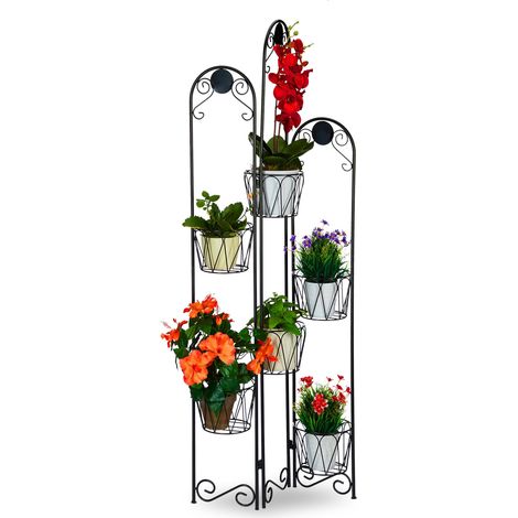 Relaxdays Blumenständer Metall, Paravent für Blumentöpfe, 6 Ablagen, Blumentreppe Indoor & Outdoor, H: 140 cm, schwarz (1/5)