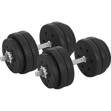 Set de mancuernas ajustables de 30 kg con discos y barras de conexión de acero y PU negro MODENUIT (1/4)