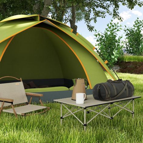 Table camping pliante aluminium avec plateau enroulable, structure X, légère, 95 x 55 cm, 2 personnes, kaki (1/5)