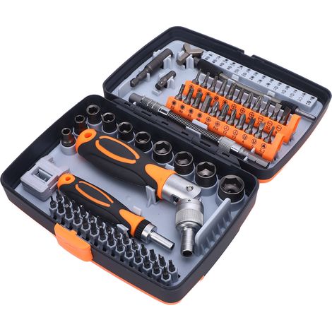 Kit tournevis à cliquet 68 pièces en acier CR-V, manche rotatif, tige extensible, ensemble multifonction de vissage pour réparation et entretien (1/5)