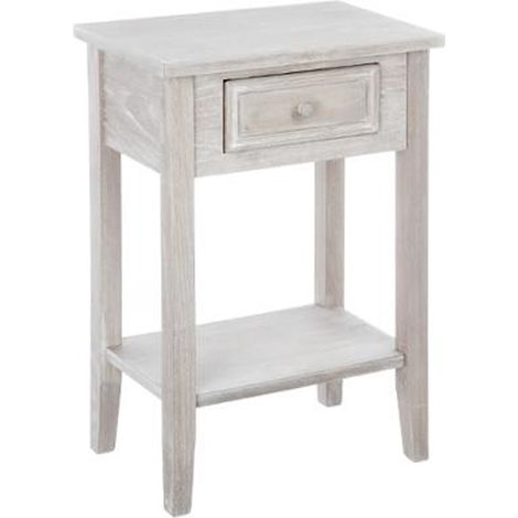 Table de chevet en bois blanchi avec un tiroir - H60 x P30 x L45 cm -PEGANE- (1/3)
