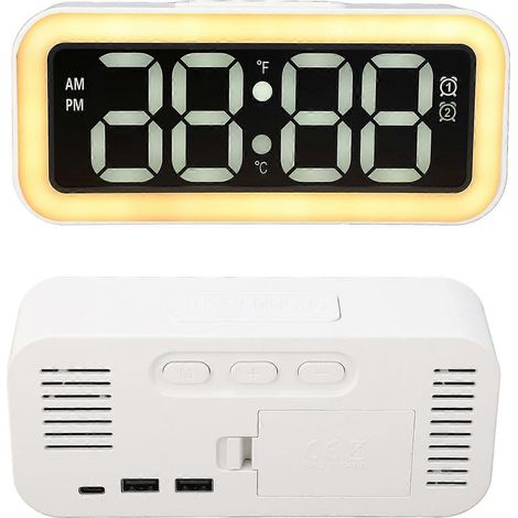 Réveil numérique à grand écran avec affichage électronique LED de la date et de la température et veilleuse, convient pour les bureaux de chambre et comme accessoire décoratif, blanc. (1/4)