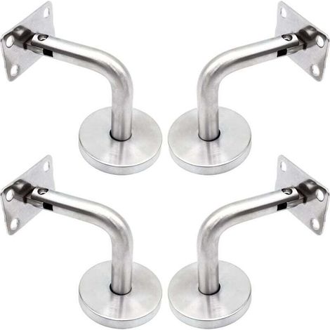 Supports De Main Courante Pour Fixation Murale Acier Inoxydable Poli Support Escalier Avec Couvercle Base Supports Muraux Garde-Corps Pour Mur Intérieur, Loft, Barre Support Pour Corridor 4 Pièces
