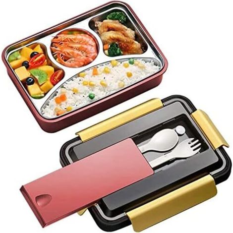 Portapranzo quattro in uno in acciaio inox a tenuta stagna e isolato, con posate per bambini e adulti, senza BPA, ideale per la scuola e i picnic - Crezuo