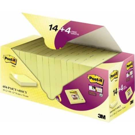 POST-IT Haftnotiz Post-it® Notes Promotion 76 x 76 mm (B x H) inkl. 4 x 90 Bl. Post-it® SuperSticky Notes gratis gelb 100 Bl./Block 18 Block/Pack. (1/5)