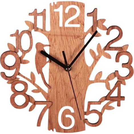 Reloj de pared con forma de árbol y decoración de pájaros, números huecos, sin marco, para el hogar, la oficina o la cafetería. (1/5)
