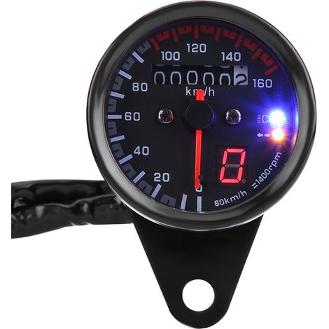 Universeller digitaler Tachometer für Motorräder, Drehzahlmesser, Kilometerzähler und Drehzahlmesser mit schwarzer LED-Anzeige. (1/5)