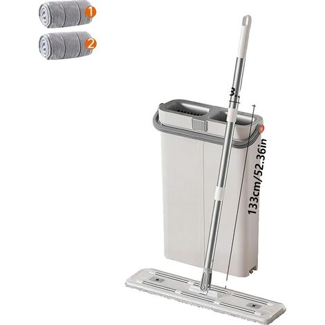 Mop Plat, Fonctionnement Mains Libres, Fonctionnalité Humide et Sèche, 57cm 2 Vêtements (1/2)