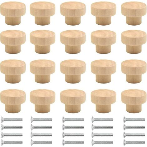 Lot de 20 poignées de meubles en bois, boutons ronds naturels pour armoires, tiroirs et commodes, parfaits pour différents styles de meubles