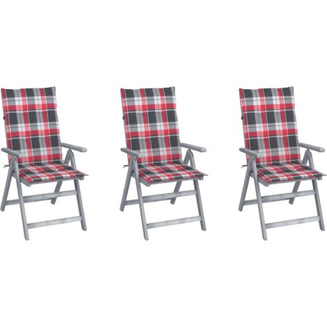 Chaises inclinables de jardin 3 pcs avec coussins Bois d'acacia 8 (1/5)