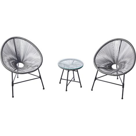 Concept-Usine – Salon de jardin 2 fauteuils ronds en acier époxy – Table basse pratique 45x45cm – Assise en polyéthylène confortable – Design rétro (1/5)
