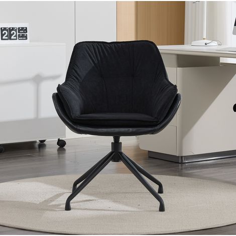 Sedia girevole in similpelle nera con base in metallo, poltroncina ergonomica per ufficio e soggiorno,67,5x66x80 cm (1/5)