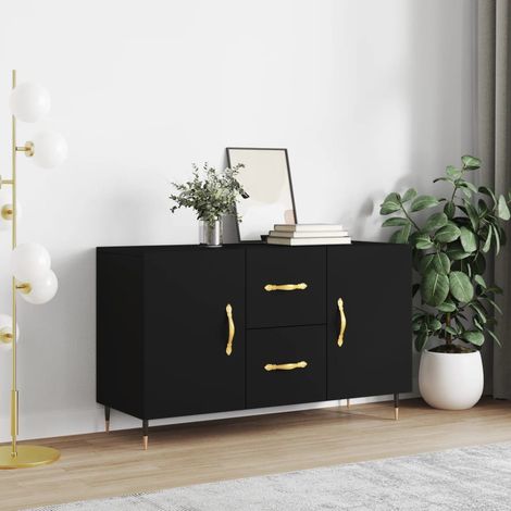 Vidaxl – Buffet noir 100x36x60 cm en bois d'ingénierie – Pieds en métal – Grand espace de rangement pour intérieur moderne – Dispositif de fixation au mur inclus (1/6)